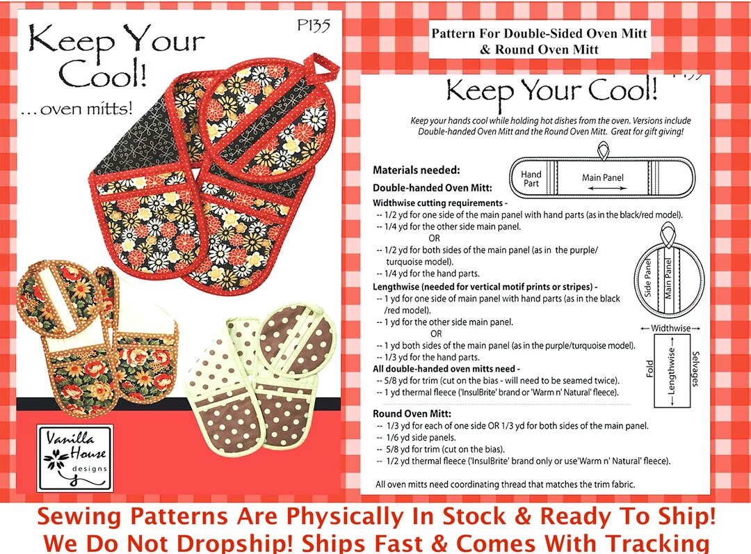 OVEN MITT SEWING Pattern Double Handed two Patterns Round Oven Mitt ...