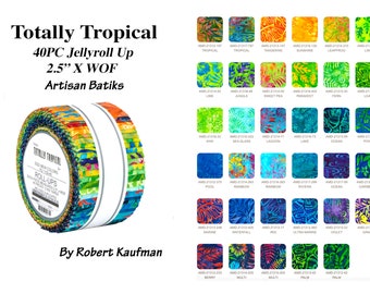 40PC Robert Kaufman's Totally Tropical Fabric Jellyroll Artisan Batiks Jelly Roll Lunn Studios;  2.5"XW0F Strips ; Newest Color Collection