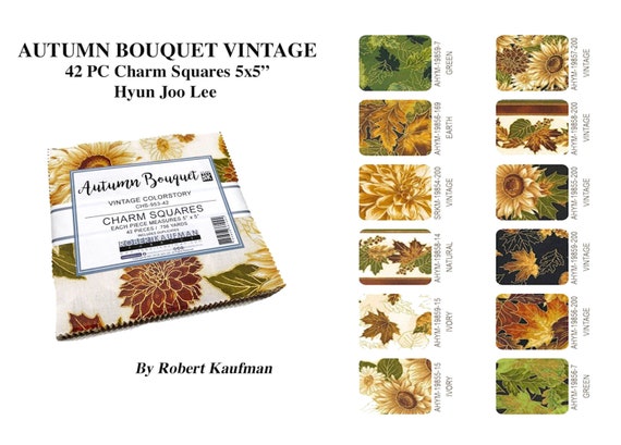 42PC Floral Vintage by Robert Kaufman charm Pack 5x5 Squares CHS-953-42 42  Autumn Bouquet Collection by Hyun Joo Lee 