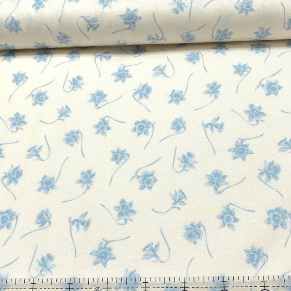 BLUEBIRD Edyta Sitar Fabric ; Laundry Basket Quilt 100% Cotton Blue & Cream A-9842-L Floral Leaves;  Pls See Photos-Read Description
