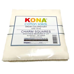 42Pc 5&quot;X5&quot; KONA COTTON SNOW Charm Pack Fabric Off-White Cream Color Square Robert Kaufman Quilt Precut 5 X 5 Inch Squares 100% Cotton