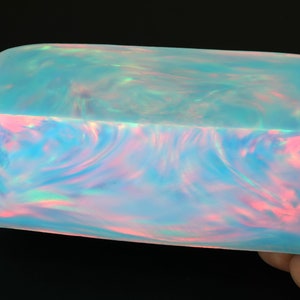 Oparex Opal 517g OLP326 Blue Imitation Opal Rough Stone Block with Aurora / Nebula Pattern for DIY wood pendant