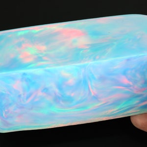 Oparex Opal 511g OLP326 Blue Imitation Opal Rough Stone Block with Aurora / Nebula Pattern for DIY wood pendant