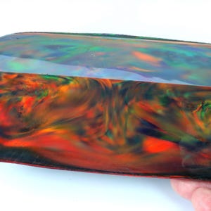 Oparex Opal 506g OLP334 Lava Black Imitation Opal Rough Block Slab with Aurora / Nebula Pattern for carving and jewelry ring and pendant