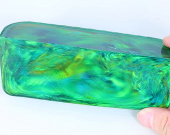 Oparex Opal 263g OLP335 Green Chameleon Imitation Opal Rough Block Stone with Aurora / Nebula Pattern for wood ring and pendant