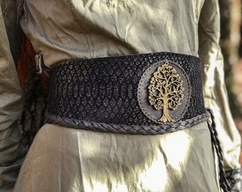 Snake Leather Belt, Tree of life, Dark Bohemian, Pagan Art, Festival, Witchy, high-waist belt, alternative fashion