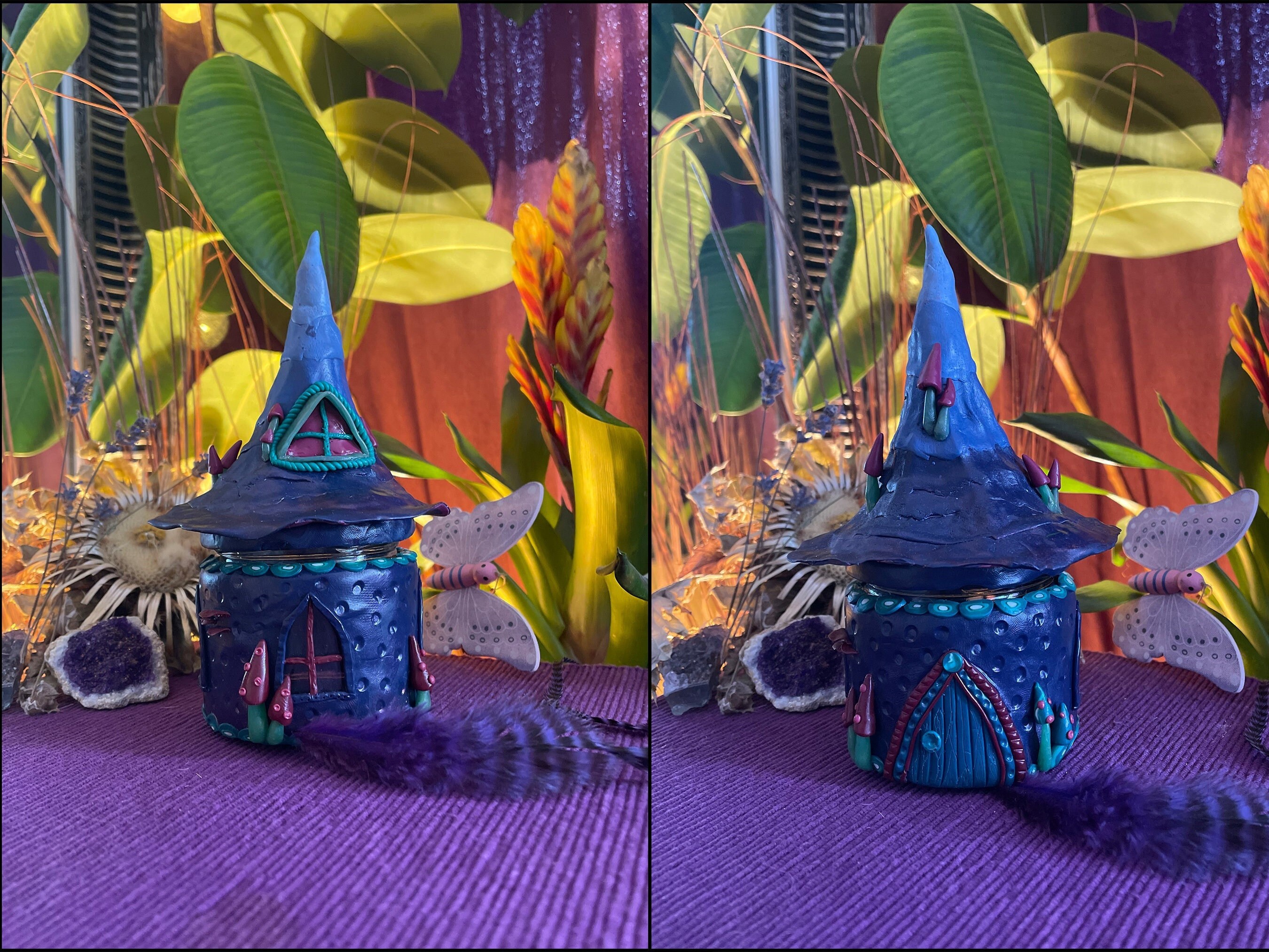 Fairy Jar House, Decorative Jar, Tea Jar, Fimo Clay, Unique Stash Jar, Handmade, Forest Witch