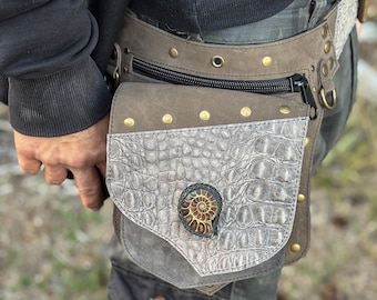 Handmade Leather Belt Bag with Fossil Detail