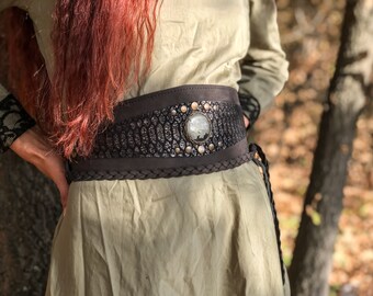 Snake Leather High-Waist Belt: Bohemian Pagan Festival Fashion