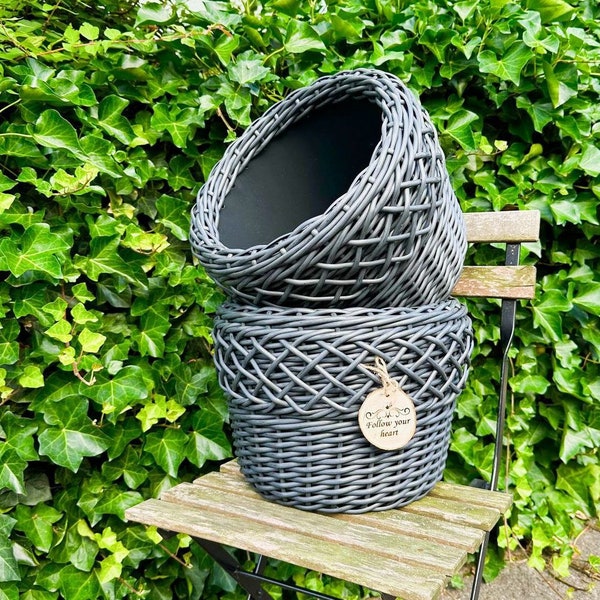 Unique Planter,  Flower Planter Pot, Decoration For Garden, Pot with drainage, Wicker Plant Basket, Woven Houseplant, Basket Rattan