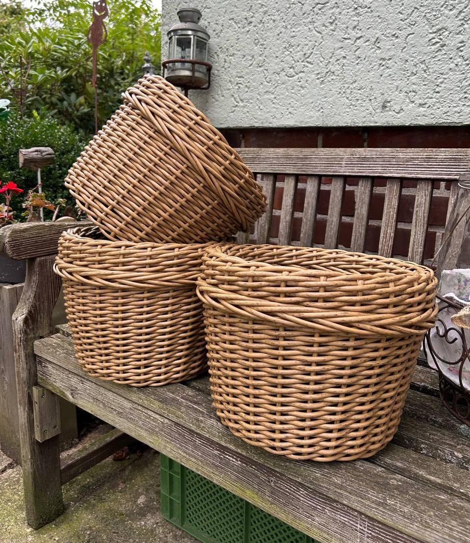Cesto Appendere In Rattan Naturale 40 Cm Con Fodero – Fioriera Rotonda Per Esterno