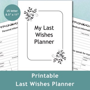 Printable My Last Wishes Planner | Final Wishes After I'm Gone End Of Life Binder | Important Documents Organizer