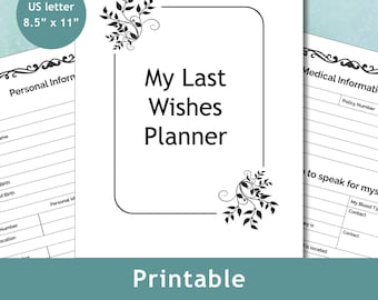 Printable My Last Wishes Planner | Final Wishes After I'm Gone End Of Life Binder | Important Documents Organizer