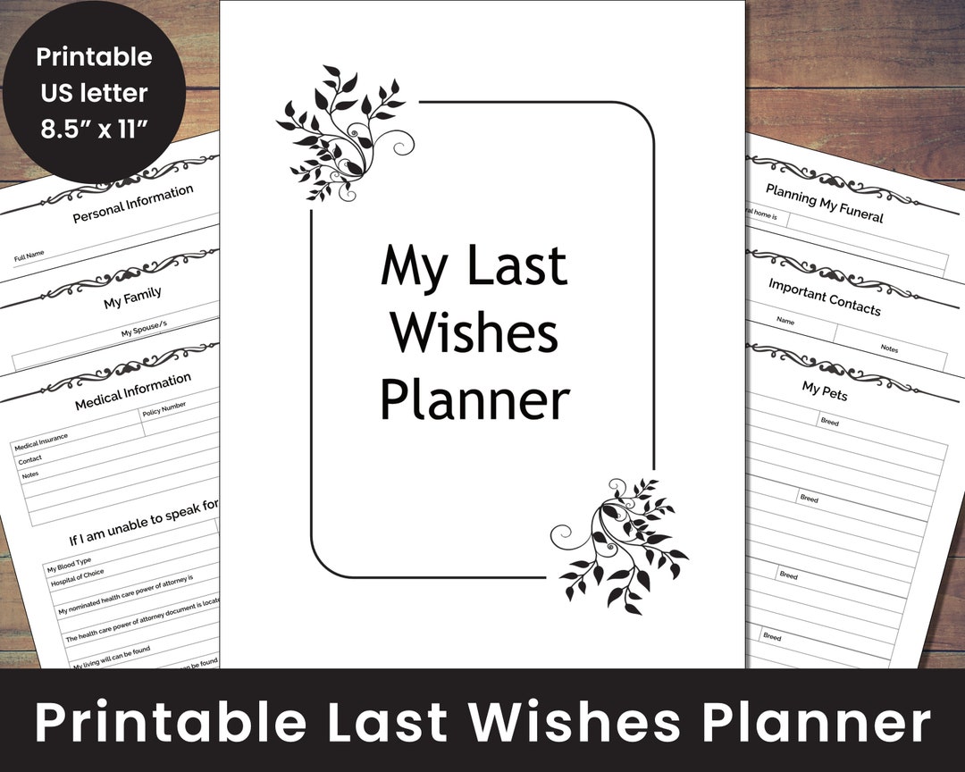 My Last Wishes Planner 85 X 11 Us Letter Size Pdf Printable Etsy Canada