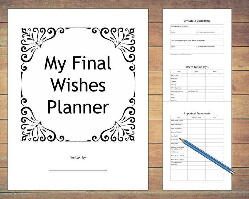 My Final Wishes Planner 85 X 11 Us Letter Size Pdf Etsy