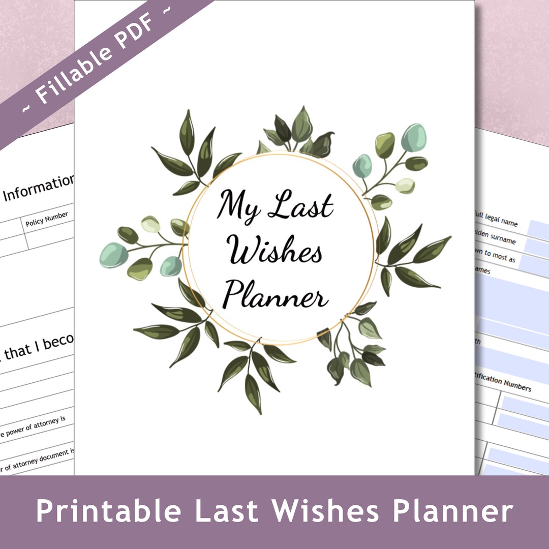 My Final Wishes Planner Interactive Fillable PDF 8.5x11 US - Etsy