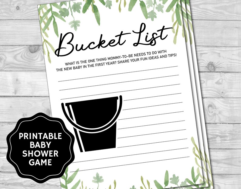 Baby Bucket List Greenery Baby Shower Games Baby Shower Etsy