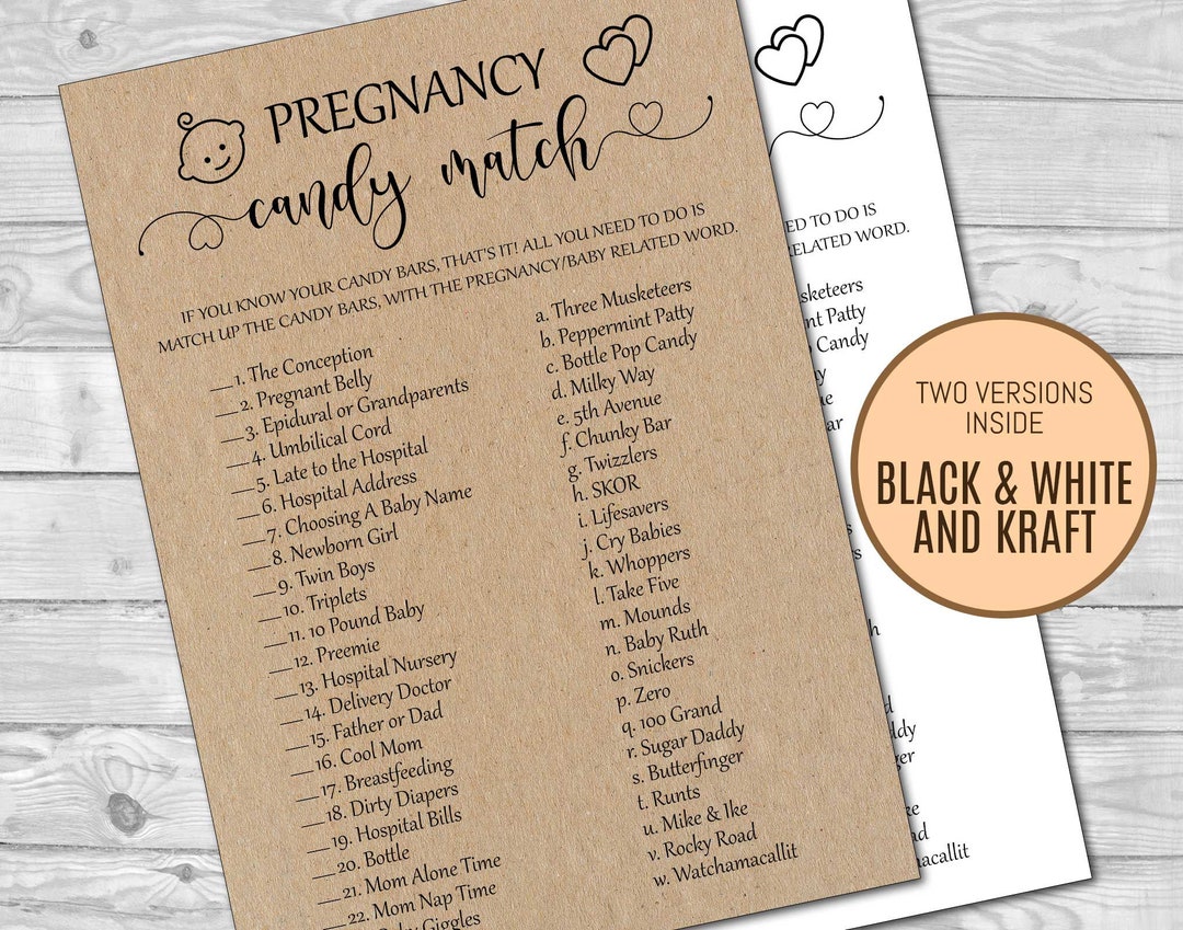 Pregnancy Candy Match, Classic Baby Shower, Pregnancy Candy Game, Baby