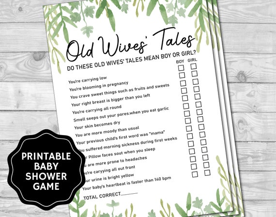 Old Wives Tales Greenery Baby Shower Games Baby Shower Games