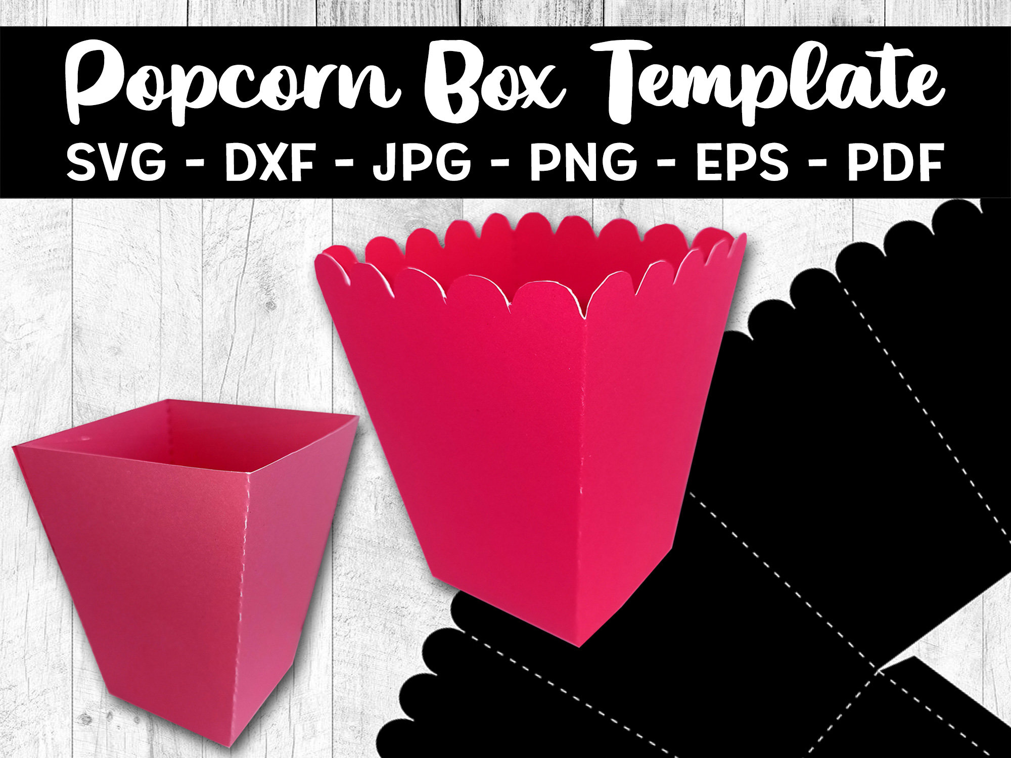 Popcorn Box Template SVG Snack Box Template Scallop Popcorn Etsy