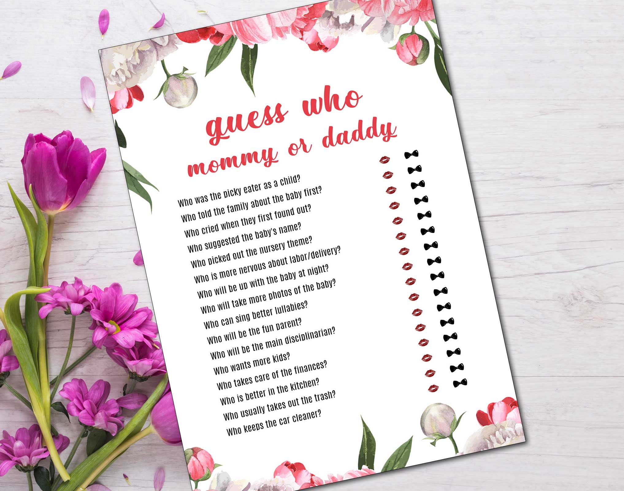 Mommy VS Daddy Peony Baby Shower Games Mommy Or Daddy Quiz | Etsy