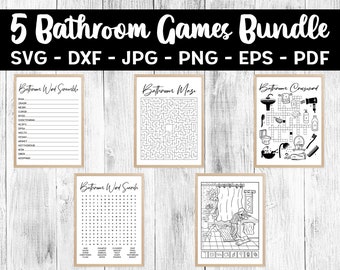 5 Bathroom Games Bundle, Forgot Your Phone Bathroom Puzzles, Bathroom Prints, Bathroom Game SVG