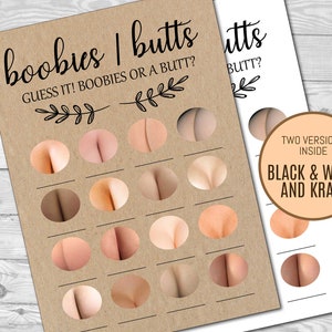 Boobies Butt, Baby Shower Games, Classic Baby Game, Rustic Baby Shower, Kraft Paper Baby Shower