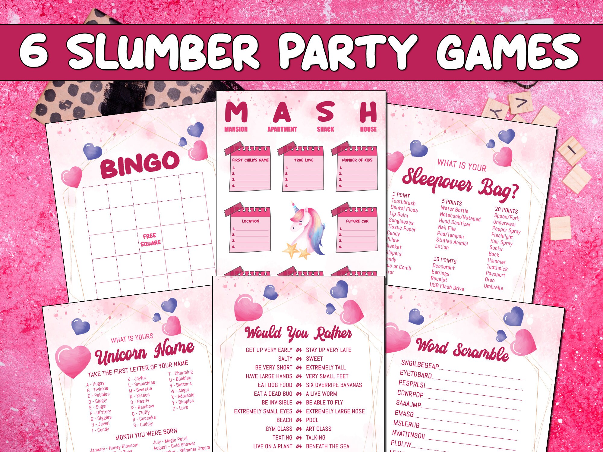 Girls Slumber Party Games Bundle Girls Slumber Party Pajama Etsy