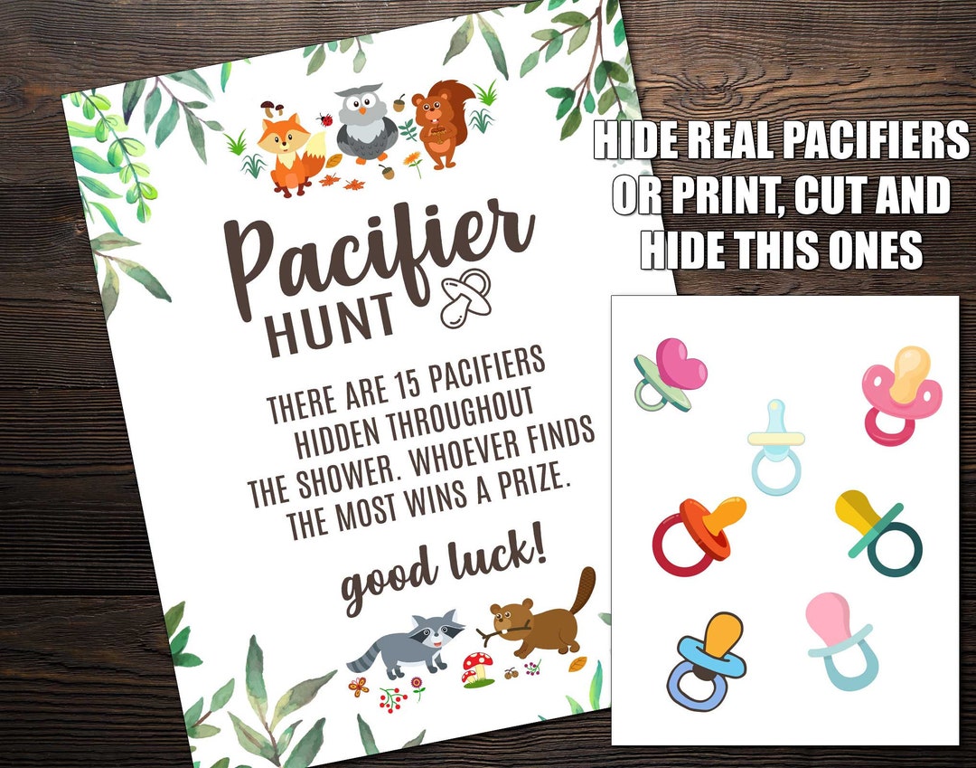 Pacifier Hunt Game Woodland Baby Shower Instant Download Etsy