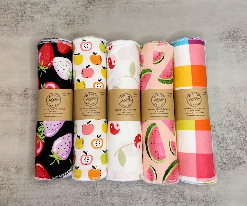 Reusable Paper Towels / Unpaper towels / 1 -ply Paperless towels / Plants / Fruit / Solid / Plaid / Sunflower / Cottagecore / Cloth towel image 3