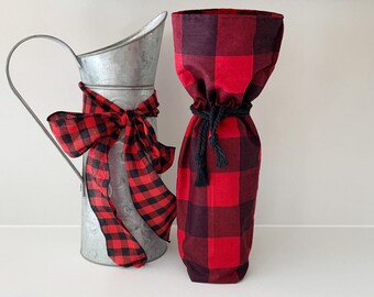 buffalo plaid wine bolsa