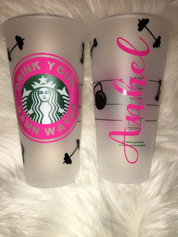 Work out reusable Starbucks cup, pink cute Starbucks cup, drink your damn  water cup