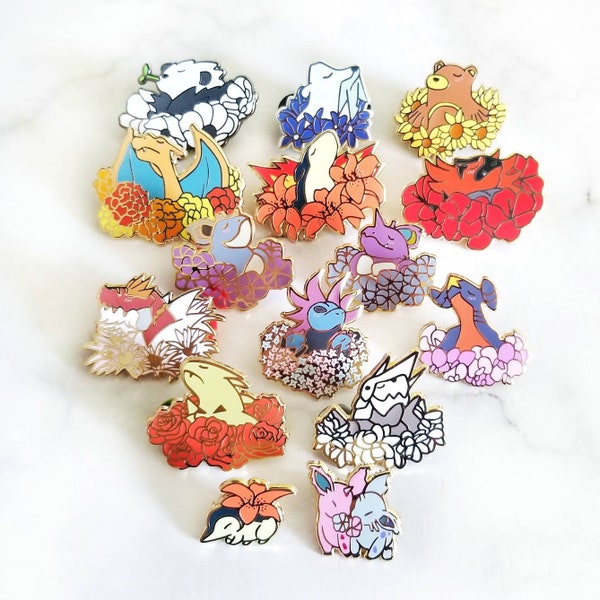 4 NEUE DESIGNS! Blumige große Bois Emaille Pins