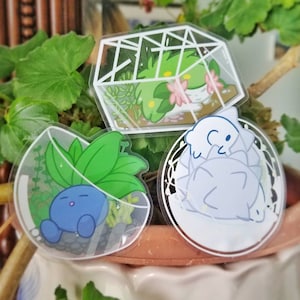 Terrariums monstres avec poches d'herbe | Autocollants transparents de 3 po.
