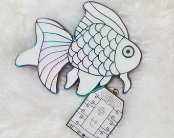 Lucky Carp Enamel Pins | Rainbow FIsh + Happiness Omamori