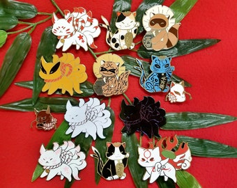 Mystical Friends Enamel Pins | Kitsune, Tanuki & more!