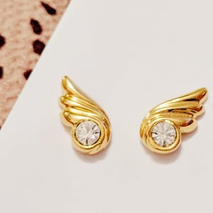 Owl Earrings, Vintage Gold Studs, Rhinestone and Swirl Earrings, Moveable Earrings, Simple Wedding Earrings, Swirl Studs, Owl Gift, Delicate