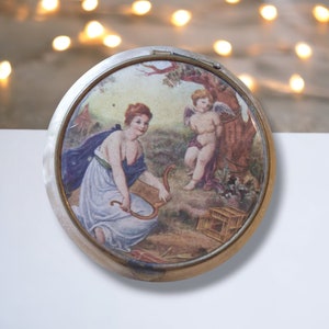 Antique Powder Compact Celluloid Brass Compact Vanity Vintage Cosmetics Makeup Prop Art Nouveau Gift For Her Lucite Compact With Mirror 1914