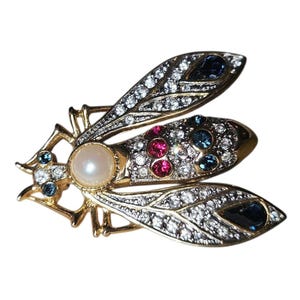 Vintage Crystal Butterfly Brooch, Vintage Jewelry, Vintage Bug Brooch, Ornate Rhinestone Insect Brooch Pin, Rainbow Bee Brooch Gift For Her