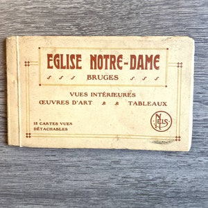 Cartões postais vintage, Eglise Notre Dame, Bruges, lembrança de Belguim. Conjunto de livreto de cartão postal. Cartões postais não circulados, cartões postais colecionáveis, antigos