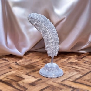 Vintage Single Feather Ornament, Brushed Pewter? Feather Sculpture, Peace Gift For Her, Feather Home Decor, Heavy Book End Feather Gift 22cm