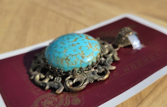 Vintage Faux Turquoise Art Glass Necklace, Silver… - image 3