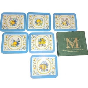 Vintage Metropolitan Museum of Art Coasters MET Coasters Jason Coasters Baby Blue Floral Fruit Bowl Set of 6 Cork Backed Famous Art Prints