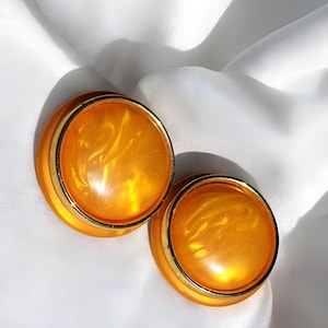 Vintage Lucite Earrings, Clip On Orange Lucite Earrings 1970s Birthday Gift For Her Pin Up Earrings, Retro Clip Ons, Marbled Oversized