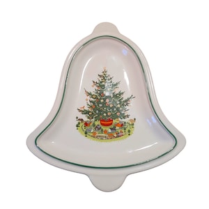 Plato navideño conmemorativo firmado por Pfaltzgraff, plato para tarta, plato vintage con forma de árbol de Navidad, decoración de mesa navideña, centro de mesa retro