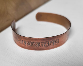 Hand Forged Copper Bangle: Artisan Zodiac Horoscope Cuff Bracelet