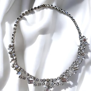 Vintage Diamonte Crystal Necklace, Art Deco Czech Glass Necklace, Diamond Glass Necklace, Simple Prong Set Wedding Bridal Necklace Gift