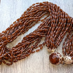 Vintage Multistrand Necklace,Extra Long, Celluloid Lucite Triple Strand Necklace Signed &quot;Made In Hong Kong&quot; 1960s Costume Retro Gift For Her