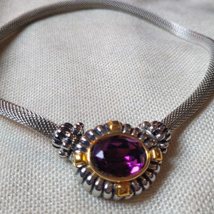 Vintage Gem-Craft Statement Collar Necklace: KJL Purple Amethyst Glass