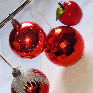 Vintage Red Mercury Glass Baubles & Plastic  Bauble, Signed Christmas Ornament, Mini Apple, Vintage Czech Hand Blown Glass Decoration RARE